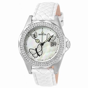 Invicta White Mother Of Pearl Dial Fixed Stainless Steel Crystal-set Band Watch #23644 (Men Watch)