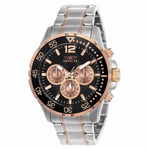 Invicta Black Dial Uni-directional Rotating Black And Rose Gold-plate Band Watch #23667 (Men Watch)