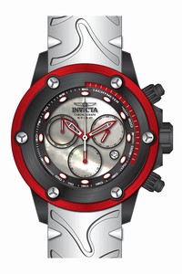 Invicta Silver Mother Of Pearl Dial Uni-directional Rotating Red And Black Aluminium T Band Watch #23927 (Men Watch)