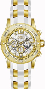 Invicta White Dial Uni-directional Rotating Gold-plated Band Watch # 24164 (Men Watch)