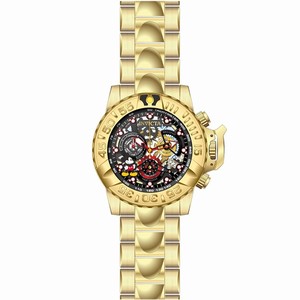 Invicta Gunmetal Skeleton Dial Uni-directional Rotating Yellow Gold-plated Band Watch #24504 (Men Watch)