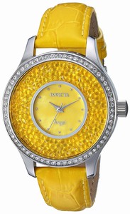 Invicta Angel Quartz Analog Crystal Bezel Yellow Leather Watch # 24587 (Women Watch)