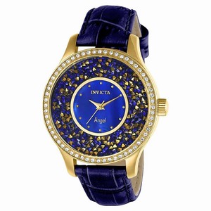 Invicta Blue Mother Of Pearl Dial Fixed Yellow Gold-plated Set With Crystals Band Watch #24590 (Women Watch)