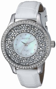 Invicta Mother of Pearl Dial Crystal Bezel White Leather Watch # 24591 (Women Watch)