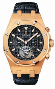 Audemars Piguet Manual Wind 18kt Rose Gold Black Chronograph Dial Black Crocodile Leather Band Watch #25977OR.OO.D002CR.01 (Men Watch)
