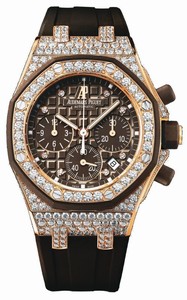 Audemars Piguet Automatic 18kt Rose Gold With Diamonds Brown Chronograph Dial Brown Rubber Band Watch #26092OK.ZZ.D080CA.01 (Women Watch)