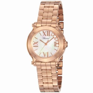 Chopard Happy Sport Quartz Mother of Pearl Dial Floating Diamond 18ct Rose Gold Watch# 274189-5003 (Women Watch)