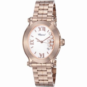 Chopard Happy Sport Quartz White Dial Date Floating Diamond 18ct Rose Gold Watch# 275350-5002 (Women Watch)