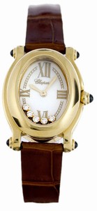 Chopard Quartz 18kt Yellow Gold White Dial Crocodile Brown Leather Band Watch #277465-0005 (Women Watch)