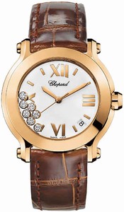 Chopard Quartz 18kt Rose Gold White Dial Crocodile Brown Leather Band Watch #277471-5001 (Women Watch)