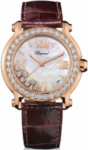 Chopard Quartz 18kt Rose Gold Mother Of Pearl Dial Crocodile Brown Leather Band Watch #277473-5002 (Women Watch)