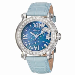 Chopard Happy Sport Quartz Blue Mother of Pearl Dial Moon Star Blue Leather Watch# 278475-2001 (Women Watch)