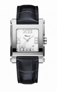 Chopard Happy Sport Quartz White Dial Date Floating Diamond Black Leather Watch# 278495-3001 (Women Watch)