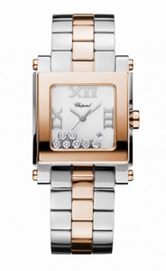 Chopard Happy Sport Quartz White Dial Date Floating Diamond 18ct Rose Gold and Stainless Steel Watch# 278498-9001 (Women Watch)
