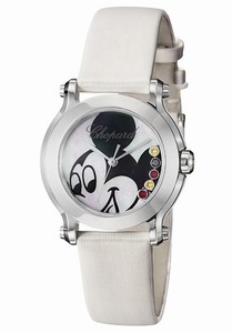 Chopard Happy Sport Quartz Mother of Pearl Dial With Mickey Mouse White Satin Watch# 278509-3045 (Women Watch)