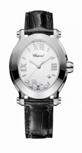 Chopard Happy Sport Quartz White Dial Date Floating Diamond Black Leather Watch# 278546-3001 (Women Watch)