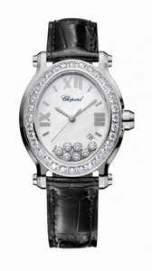 Chopard Happy Sport Quartz Mother of Pearl Dial Date Diamond Bezel Black Leather Watch# 278546-3002 (Women Watch)