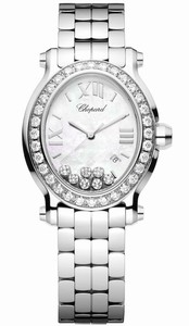 Chopard Happy Sport Quartz Mother of Pearl Dial Date Diamond Bezel Stainless Steel Watch# 278546-3004 (Women Watch)