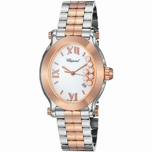 Chopard Happy Sport Quartz Analog Date Floating Diamond Dial 18ct Rose Gold and Stainless Steel Watch# 278546-6003 (Women Watch)