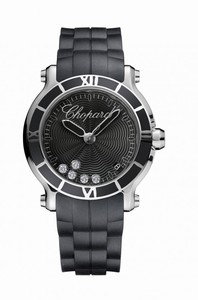 Chopard Happy Sport Quartz Black Date Diamond Dial Black Rubber Watch# 278551-3002 (Women Watch)