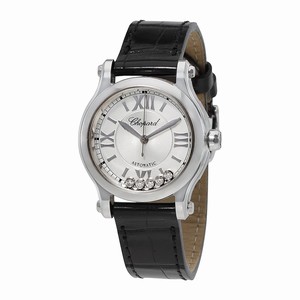 Chopard Happy Sport Automatic Floating Diamond Dial Black Leather Watch # 278573-3001 (Women Watch)