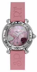 Chopard Happy Hearts Quartz Pink Mother of Pearl Diamond Dial Pink Rubber Watch# 278951-3001 (Women Watch)