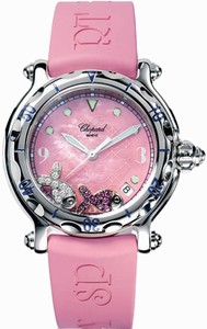 Chopard Quartz Stainless Steel Pink Mother Of Pearl Dial Pink Rubber Band Watch #288347-3013 (Women Watch)