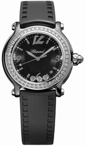 Chopard Happy Sport Quartz Analog Diamond Bezel Black Rubber Watch# 288507-9003 (Women Watch)