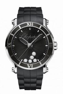 Chopard Happy Sport Quartz Black Diamond Dial Black Rubber Watch# 288525-3005 (Women Watch)