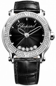 Chopard Quartz Stainless Steel Black Dial Crocodile Black Leather Band Watch #288525-3006 (Women Watch)