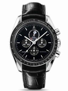 Omega 44.25mm Automatic Moonwatch Moonphase Black Dial Stainless Steel Case With Black Leather Strap Watch #311.33.44.32.01.001 (Men Watch)