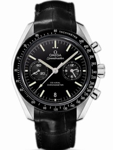 Omega 44.25mm Automatic Moonwatch Chronograph Black Dial Platinum Case With Black Leather Strap Watch #311.93.44.51.01.002 (Men Watch)