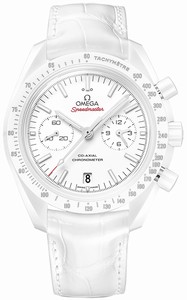 Omega Speedmaster Co-Axial Chronometer Chronograph Date Ceramic Case White Leather Watch # 311.93.44.51.04.002 (Men Watch)