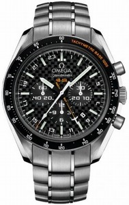 Omega 44.25mm Automatic HB-SIA GMT Chronograph Black Carbon Fibre Dial Titanium Case With Titanium Bracelet Watch #321.90.44.52.01.001 (Men Watch)