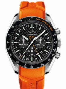 Omega 44.25mm Automatic HB-SIA GMT Chronograph Black Carbon Fibre Dial Titanium Case With Orange Rubber Strap Watch #321.92.44.52.01.003 (Men Watch)