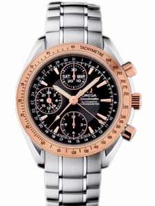 Omega 40mm Automatic Chronograph Day-Date Black Dial Rose Gold Case With Stainless Steel Bracelet Watch #323.21.40.44.01.001 (Men Watch)