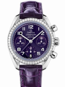 Omega 38mm Automatic Chronometer Purple Dial Stainless Steel Case, Diamonds With Purple Leather Strap Watch #324.18.38.40.10.001 (Women Watch)