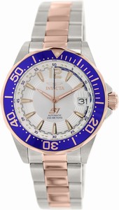 Invicta White Dial Uni-directional Rotating Rose Gold-tone With Blue Band Watch #3548 (Men Watch)