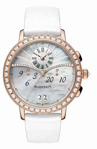 Blancpain Automatic Chronograph Flyback Grande Date Diamond Bezel 18ct Rose Gold Case White Leather Watch# 3626-2954-58A (Women Watch)