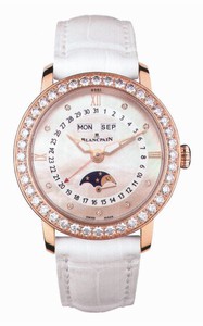 Blancpain Automatic Complete Calender Moon Phase Diamond Bezel 18ct Rose Gold Case Leather Watch# 3663-2954-55B (Women Watch)