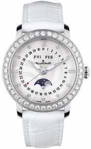 Blancpain Automatic Mother of Pearl Diamond Dial Complete Calender Moon Phase Diamond Bezel Leather Watch# 3663A-4654-55B (Women Watch)