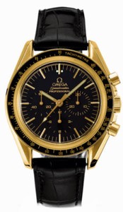 Omega Automatic Professional Moonwatch Black Dial Yellow Gold Case With Black Leather Strap Watch #3695.50.31 (Men Watch)