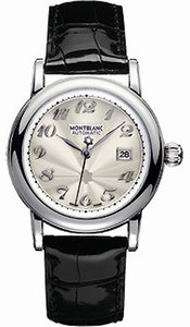 Montblanc Star Automatic Silver Dial Date Black Leather Watch # 38026 (Women Watch)