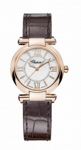 Chopard Imperiale Quartz Mother of Pearl Date Dial 18ct Rose Gold Case Brown Leather Watch# 384238-5001 (Women Watch)