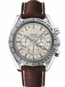 Omega 44.25mm Automatic Chronograph Speedmaster Broad Arrow GMT White Dial Stainless Steel Case With Brown Leather Strap Watch #3881.30.37 (Men Watch)