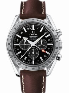 Omega 44.25mm Automatic Chronograph Speedmaster Broad Arrow GMT Black Dial Stainless Steel Case With Brown Leather Strap Watch #3881.50.37 (Men Watch)
