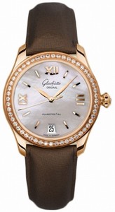 Glashutte Original Automatic 18kt Rose Gold Mother Of Pearl Dial Satin Brown Band Watch #39-22-09-11-04 (Women Watch)