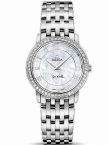 Omega 27mm Prestige Quartz White Mother Of Pearl Dial Stainless Steel Case, Diamonds With Stainless Steel Bracelet Watch #413.15.27.60.05.001 (Women Watch)
