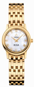 Omega 22mm Prestige Quartz White Mother Of Pearl Dial Yellow Gold Case, Diamonds With Yellow Gold Bracelet Watch #4170.71.00 (Women Watch)