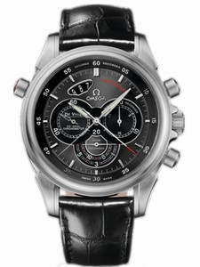 Omega 44mm Automatic Co-Axial Rattrapante Gray Dial Stainless Steel Case With Black Leather Strap Watch #422.13.44.51.06.001 (Men Watch)